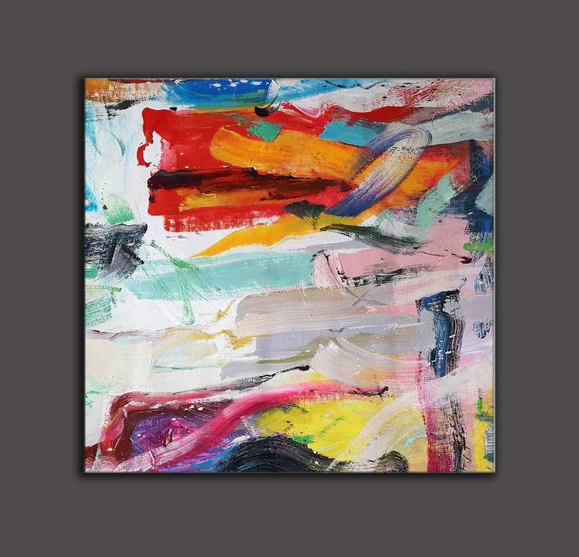 Contemporary Original Red Living Abstract Canvas Wall Art 3P5HK